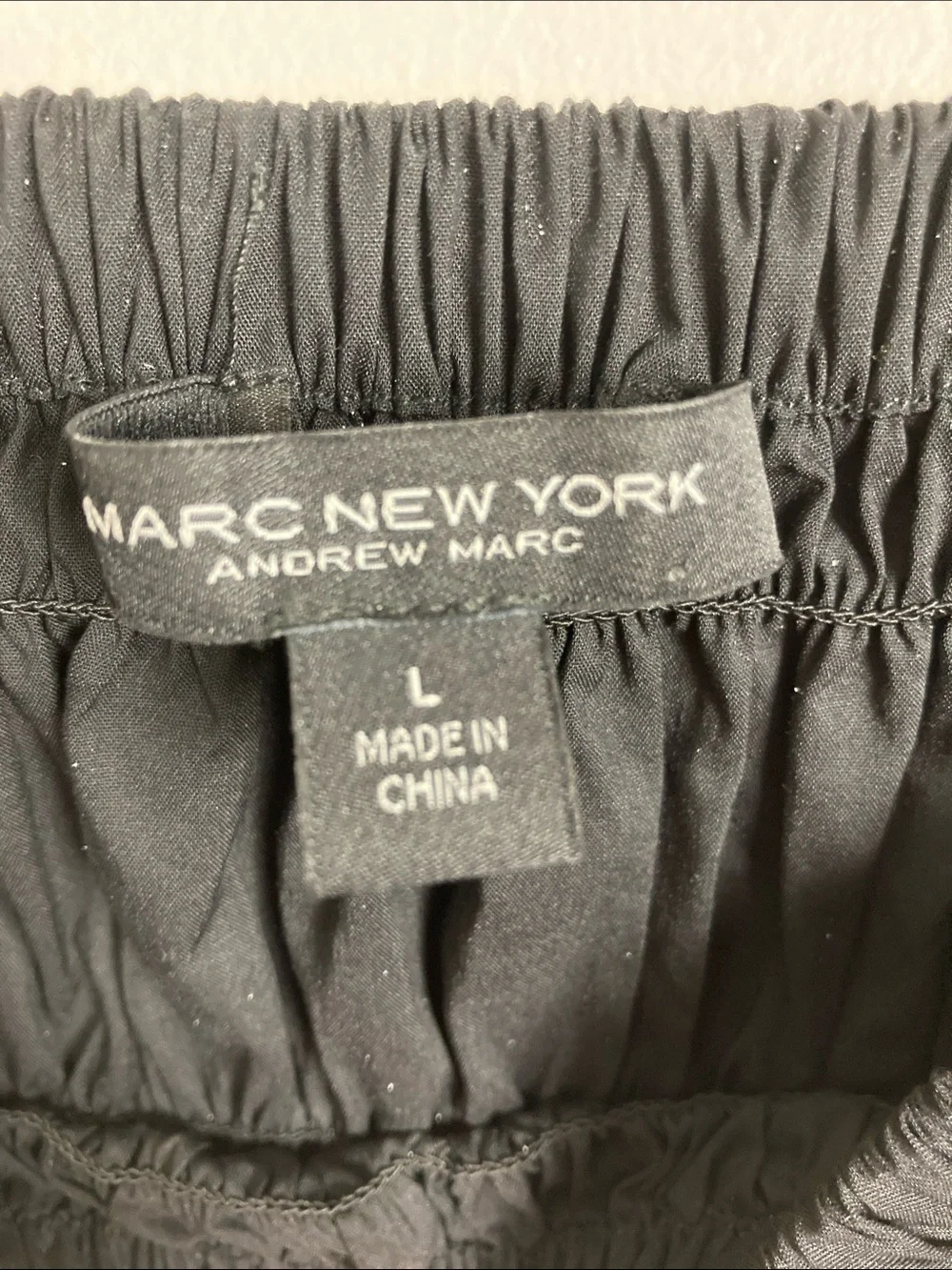 Marc New York Black Puff Sleeve Smocked Peplum Top, Size Large